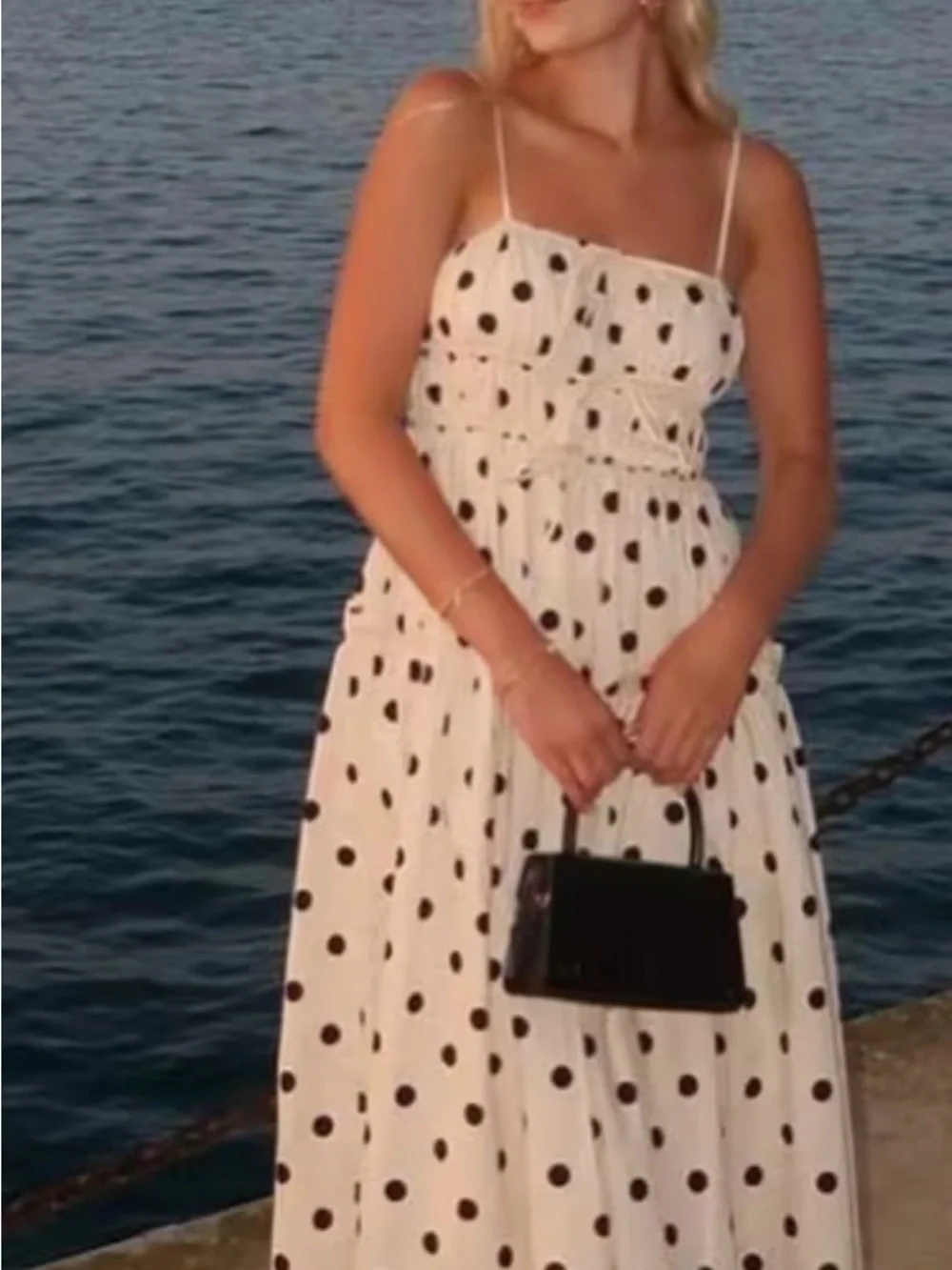En Saison Cream Polka-Dot Tie-Strap Midi Dress - Picture 4 of 6